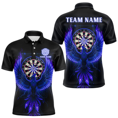 Maxcorners Custom Funny Flame Phoenix Blue Dartboard Dart Men Polo Jerseys Outfits Dart Shirts TU2310