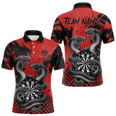 Maxcorners Black And Red Multi Cobra Grunge Dartboard Custom Men Polo Darts Shirt Dart Gifts LM2011