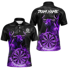 Maxcorners Purple Funny Bull Fire Flame Dartboard Custom Men Darts Polo League Shirts Dart Jerseys