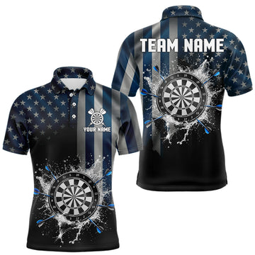 Maxcorners Custom Blue US Flag Water Dartboard Men Darts Polo League Shirts Patriotic Dart Jerseys