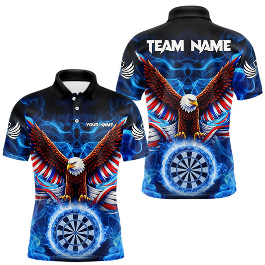 Maxcorners Blue Flames US Flag Eagle Freedom Darts Polo Shirt Personalized Patriotic Men Dart Team Jerseys LM2201