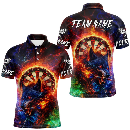 Maxcorners Colorful Lightning Funny Wolf Flame Dartboard Men Darts Polo Shirt Custom Outfits Dart Jerseys LM2201