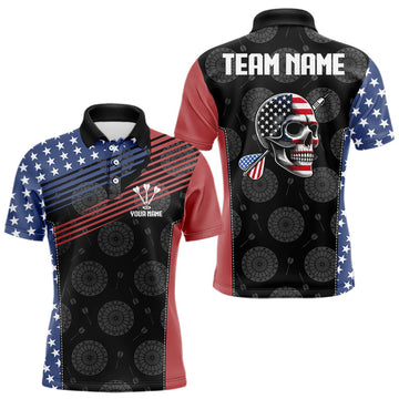 Maxcorners Personalized US Flag Skull Custom Patriotic Dart Shirts For Men, Dart Team Jerseys LM233