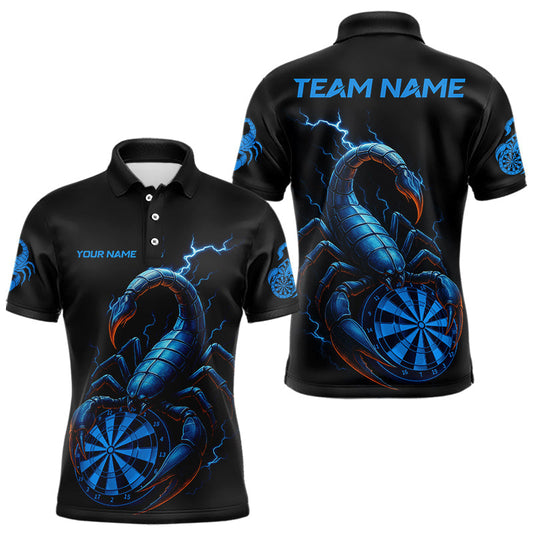 Maxcorners Custom Lightning Blue And Black Scorpion Dart Polo Shirt For Men Outfits Dart Team Jersey LM1903