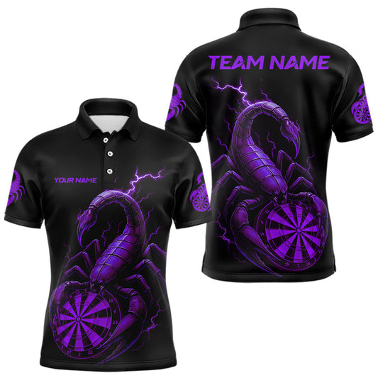 Maxcorners Custom Lightning Purple And Black Scorpion Dart Polo Shirt For Men Outfits Dart Team Jersey LM1903