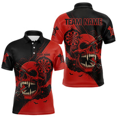 Maxcorners Custom Red Horror Skull Smokes Dartboard Men Polo Dart Shirt Grunge Dart Jerseys