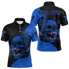 Maxcorners Custom Blue Horror Skull Smokes Dartboard Men Polo Dart Shirt Grunge Dart Jerseys