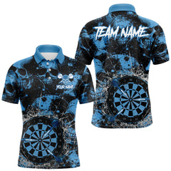 Maxcorners Blue Grunge Skull Cracked Glass Dartboard Custom Men Darts Polo Shirts Dart Team Jerseys TU2212