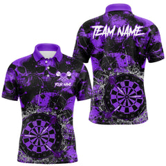 Maxcorners Purple Grunge Skull Cracked Glass Dartboard Custom Men Darts Polo Shirts Dart Team Jerseys TU2212