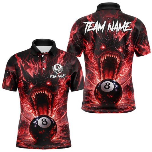 Maxcorners Dragon 3D Pool 8 Ball Men's Billiard Shirt Custom Red Flaming Billiard Team League Attire LM2201