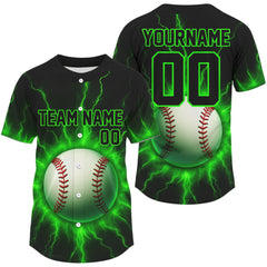 Maxcorners Custom Black And Lightning Green Baseball Ball Shirt For Men Baseball Tournament Jerseys LM2509
