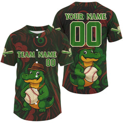 Maxcorners Custom Red And Green Crocodile Funny Baseball Shirt For Men Baseball Tournament Jerseys LM2509