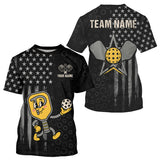 Maxcorners Custom Funny Yellow Paddle US Flag Pickleball T-Shirt For Men Funny Pickleball Jerseys LM3010