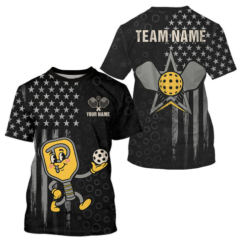 Maxcorners Custom Funny Yellow Paddle US Flag Pickleball T-Shirt For Men Funny Pickleball Jerseys LM3010