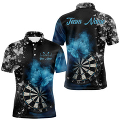 Maxcorners Custom Silver Butterfly Blue Smoking Grunge Dartboard Men Darts Polo Shirts Dart Jerseys TU2212