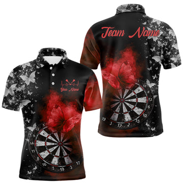Maxcorners Custom Silver Butterfly Red Smoking Grunge Dartboard Men Darts Polo Shirts Dart Jerseys
