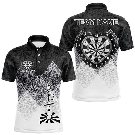 Maxcorners Black White Grunge Heart Dartboard Men Darts Valentine Shirt Custom Dart Polo Couple Gifts LM2201