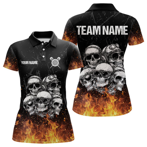 Maxcorners Personalized Fire Flame And Skulls Dart Shirts For Men, Custom Dart Team Jerseys
