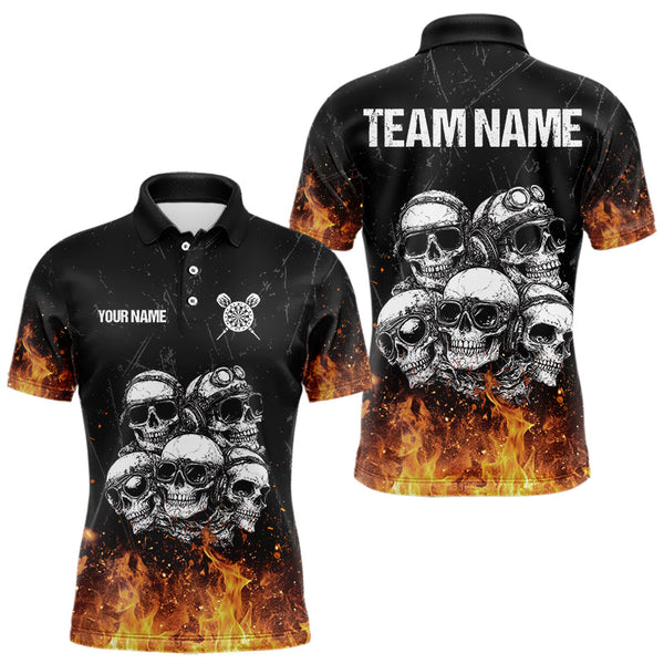 Maxcorners Personalized Fire Flame And Skulls Dart Shirts For Men, Custom Dart Team Jerseys