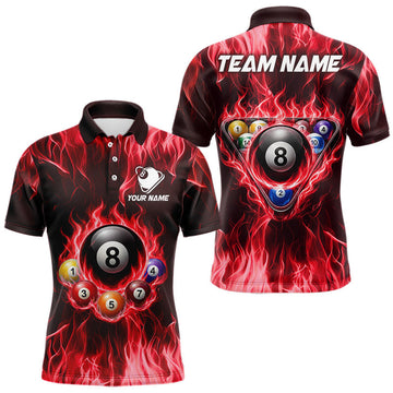 Maxcorners Fire Flame 8 Ball Billiard Shirt For Men Custom Red Flames Pool Billiard Rack Team Shirt LM2704