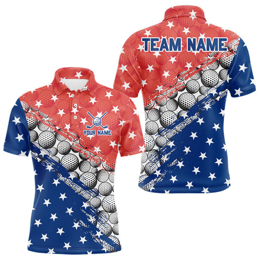 Maxcorners Red And Blue Grunge Golf Apparel Patriotic Mens Golf Polo Shirts, Golf Team Outfits LM2405