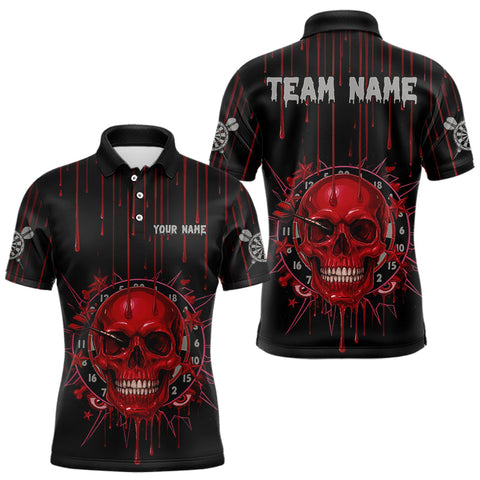 Maxcorners Custom Red Dripping Horror Skull Dartboard Dart Men Polo Jerseys Dart Team Shirts MT2510