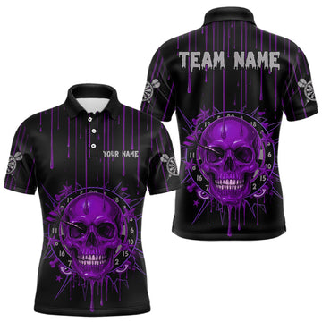 Maxcorners Custom Purple Dripping Horror Skull Dartboard Dart Men Polo Jerseys Dart Team Shirts MT2510