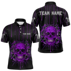 Maxcorners Custom Purple Dripping Horror Skull Dartboard Dart Men Polo Jerseys Dart Team Shirts MT2510