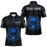 Maxcorners Custom Blue Dripping Horror Skull Dartboard Dart Men Polo Jerseys Dart Team Shirts MT2510
