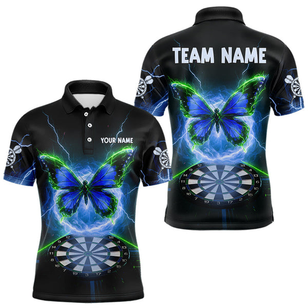 Maxcorners Lightning Butterfly Dartboard Custom Blue & Green Mens Polo Dart Shirt Funny Dart Jerseys MT2510