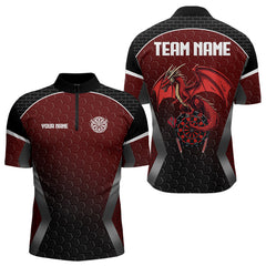 Maxcorners Custom Hexagon Pattern With Dragon In Red Dart Shirts For Men, Dart Team Jerseys