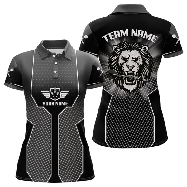 Maxcorners Dart Arrow & Lion Head Black Darts Shirt For Men - Custom Team & Player Name LM1625