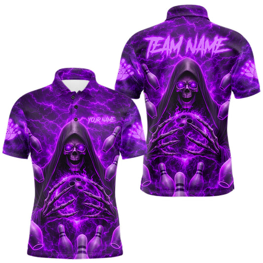 Maxcorners Lightning Thunder Skull Reaper Bowling Shirts For Men Custom Team Bowling League Jerseys | Purple
