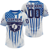 Maxcorners Custom Blue And White Patriotic Baseball Ball Shirt For Men US Flag Baseball Team Jerseys LM2509