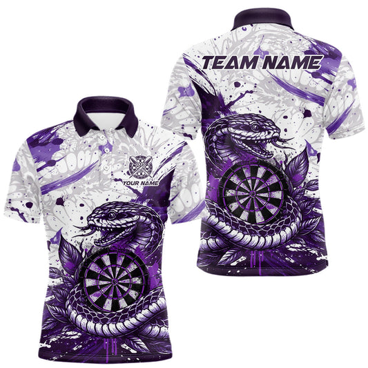 Maxcorners Custom White And Purple Splatter Cobra Dartboard Men Darts Polo Shirts Grunge Dart Jerseys LM2512