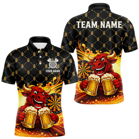 Maxcorners Bull & Cheer Beers Dartboard Custom Funny Darts Polo Shirts Men Dart Team Jerseys | Black LM2512