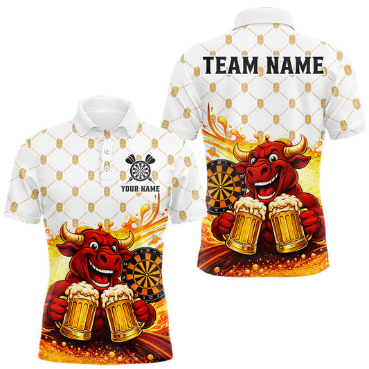 Maxcorners Bull & Cheer Beers Dartboard Custom Funny Darts Polo Shirts Men Dart Team Jerseys | White LM2512