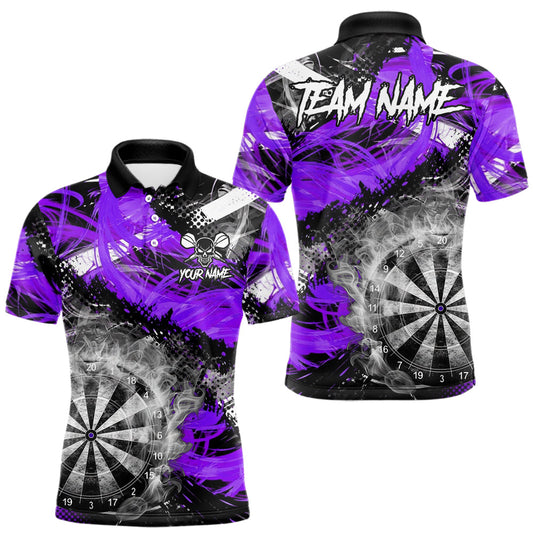 Maxcorners Purple & Grey Smokes Dartboard Custom Men Darts Polo Shirts Grunge Dart League Jerseys LM2512