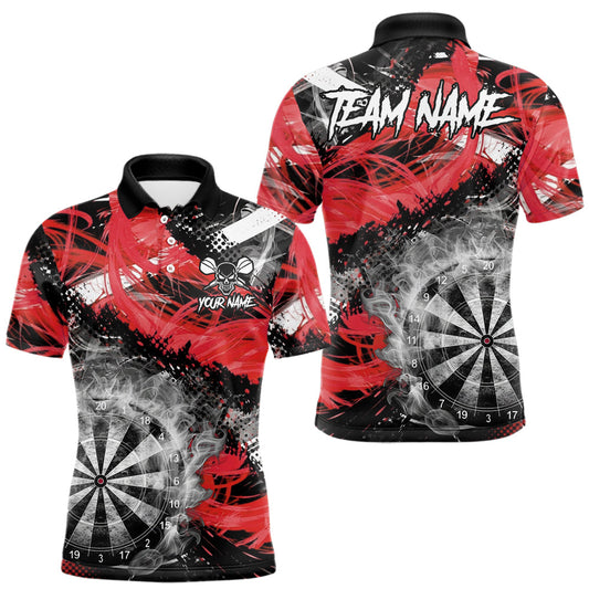 Maxcorners Red & Grey Smokes Dartboard Custom Men Darts Polo Shirts Grunge Dart League Jerseys LM2512