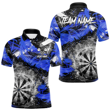 Maxcorners Blue & Grey Smokes Dartboard Custom Men Darts Polo Shirts Grunge Dart League Jerseys LM2512