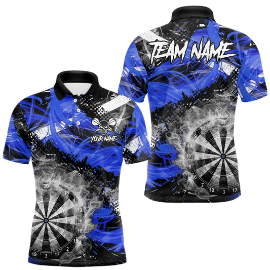 Maxcorners Blue & Grey Smokes Dartboard Custom Men Darts Polo Shirts Grunge Dart League Jerseys LM2512