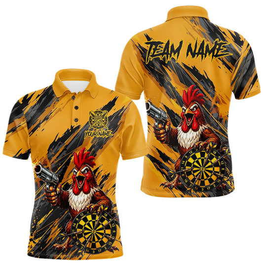 Maxcorners Black And Yellow Grunge Funny Men Dart Shirt Custom Rooster Gun Polo & 1/4-Zip Dart Clothing LM2405