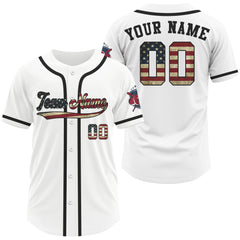 Maxcorners White Men’s Patriotic Baseball Jersey Minimalist USA Flag | Custom Name, Number & Logo LM2608