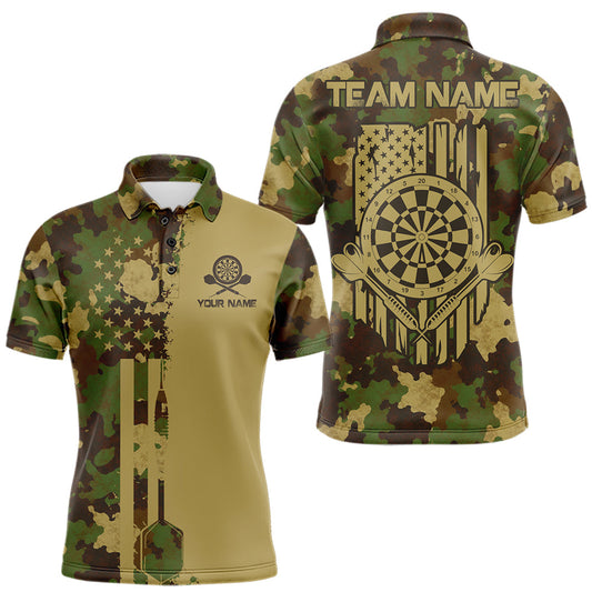 Maxcorners Personalized Green and Beige Camo Patriot Dartboard US Flag Team Jersey for Men