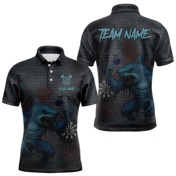 Maxcorners Custom Blue Dripping Shark Grunge Dartboard Funny Dart Men Polo Shirt Graffiti Dart Jerseys TU2810