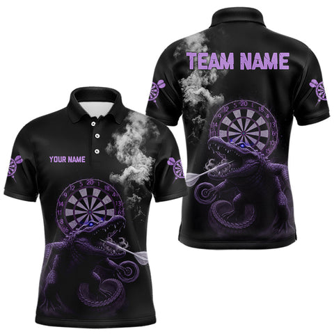 Maxcorners Black And Purple Crocodile Grey Smoke Custom Dart Men Polo Shirt Funny Dart Jerseys TU2810