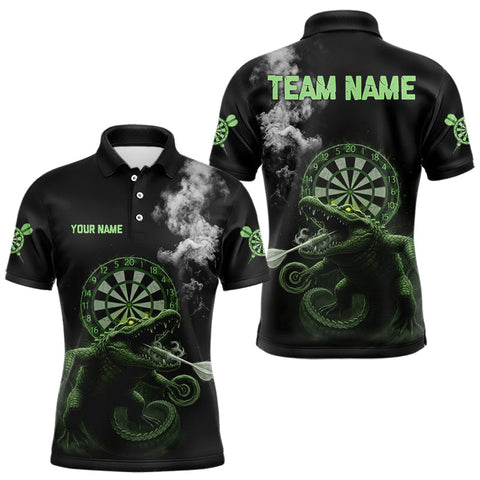 Maxcorners Black And Green Crocodile Grey Smoke Custom Dart Men Polo Shirt Funny Dart Jerseys TU2810