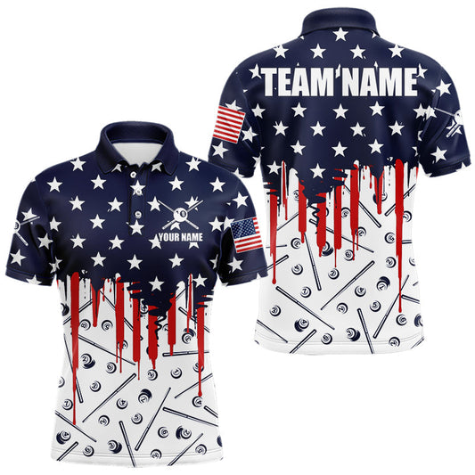 Maxcorners Blue Red American Flag 8 Ball Pool Men Billiard Ball Cue Shirt Custom Patriotic Billiard Team Attire LM2602