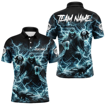 Maxcorners Lightning Turquoise Grim Reaper Beer 8 Ball Pool Men Billiard Shirt Personalized Billiard Team Names LM2602