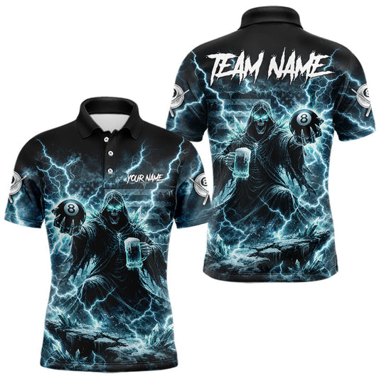 Maxcorners Lightning Turquoise Grim Reaper Beer 8 Ball Pool Men Billiard Shirt Personalized Billiard Team Names LM2602